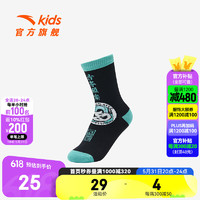 安踏儿童袜子男童舒适长袜2024年秋季透气防臭运动袜 黑色-6 XL  10岁以上