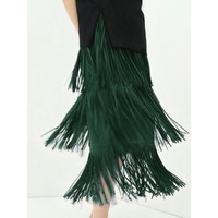 COCOBELLA 设计感三层流苏拼接半身裙女时尚高腰不规则气质长裙NHS601