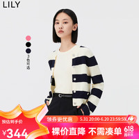 丽丽 LILY女装复古条纹都市通勤修身款针织开衫 411藏青 S