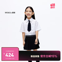 little MO&Co.little moco童装24夏装女童学院纯棉截短款短袖衬衫衬衣领带 本白色 160/76