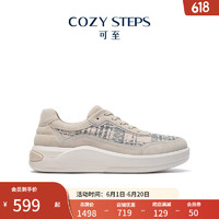 COZY STEPS 可至女士新款休闲时尚拼接厚底毛呢格纹单鞋 暖意灰白+香草奶油白 39(建议拍大1码)