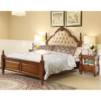 威灵顿 美式乡村床实木床简约欧式床1.5米双人床真皮公主床A602-16