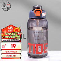 拾画 塑料杯小吨杯带吸管1000ml 大容量户外健身便携水杯