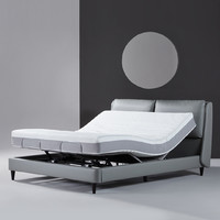 8H Feel 生态皮智能电动床F系列 灰白色 Jun时尚岩板床头柜（无线充电版）