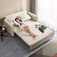 LINSY 林氏家居 科技布可伸缩实木脚沙发床 LS210SF5藕白色 沙发床-乳胶款
