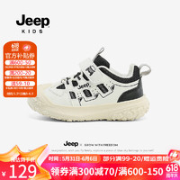 Jeep男童轻便运动鞋春秋小童防滑宝宝鞋透气2024夏季儿童鞋子 白黑 30码 鞋内长约18.5cm
