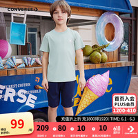 匡威（Converse）匡威儿童套装T恤短袖短裤速干套装2024夏季中大童男女童运动套装 芦荟绿 150/72