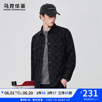 马克华菲【明线口袋】长袖衬衫男2024春季时尚翻领棋盘格牛仔休闲衬衣 001黑色 XXL