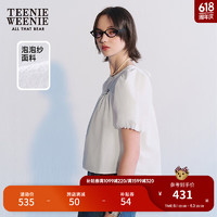 Teenie Weenie小熊2024年夏季泡泡纱短袖娃娃衫少女感宽松衬衫 白色 170/L