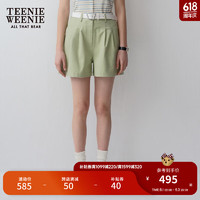 Teenie Weenie小熊2024年夏季高腰休闲短裤薄款时尚阔腿裤女士 绿色 160/S