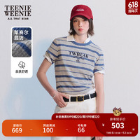 Teenie Weenie【莱赛尔混纺】小熊2024年夏季新款条纹针织短袖薄款