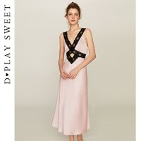 dplaysweet 法式复古粉色吊带睡裙蕾丝缎面性感睡衣睡袍女