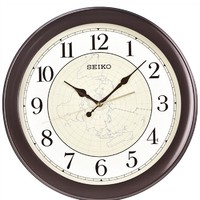 SEIKO 精工 日本精工时钟14英寸棕色现代简约地图钟面客厅卧室石英挂钟