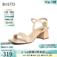 88VIP：BASTO 百思图 2024夏季商场新款时尚通勤一字带粗跟高跟鞋女凉鞋M7063BL4