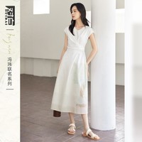 DUIBAI 对白 2024年夏装优雅V领搭片设计女式无袖连衣裙