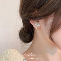 气质花朵珍珠耳环925银针耳钉女夏季小众设计耳饰 金色ES-60301