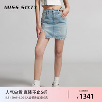 MISS SIXTY2024夏季新款浅色牛仔短裙女性感拼接腰开衩半身裙 浅蓝 XS