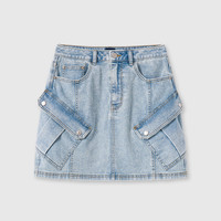 Gap 盖璞 女士多口袋工装风水洗牛仔短裙辣妹半身裙 465736 浅蓝色 28