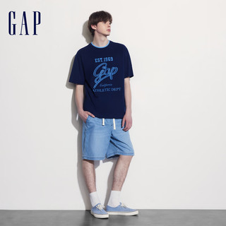 Gap 盖璞 男女士纯棉设计感logo短袖T恤时尚百搭上衣 465595 海军蓝 L