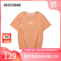 斯凯奇（Skechers）t恤女夏凉感上衣圆领短袖印花L224W030 珊瑚橘/023A S