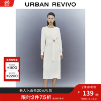 URBAN REVIVO UR2024春季女装优雅气质金属扣收腰中长款连衣裙UWG740025 米白 L