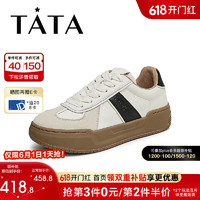 他她（TATA）2024秋时尚德训鞋女休闲鞋WB403CM4 米/黑 40