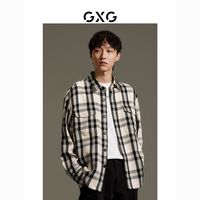 GXG 男装商场同款黑白格纹小香风休闲弧形下摆衬衫外套GEX10313303