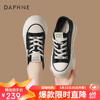 DAPHNE 达芙妮 休闲鞋女蕾丝透气小白鞋松糕板鞋帆布鞋子女 4024101409 黑色 39