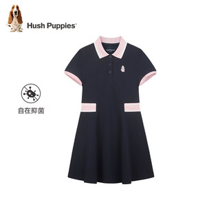 暇步士（Hush Puppies）童装儿童女大童2024夏季最轻薄抑菌亲肤甜美运动休闲POLO裙 藏蓝 160cm