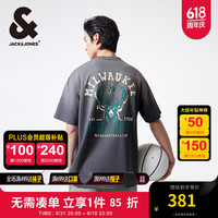 杰克·琼斯（JACK&JONES）夏季NBA联名雄鹿队宽松渐变肌理字母胶印圆领短袖T恤男224201336