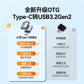 山泽Type-C转接头USB3.2 usb转type c口OTG手机U盘高速数据线转换器适用华为苹果15笔记本ipad