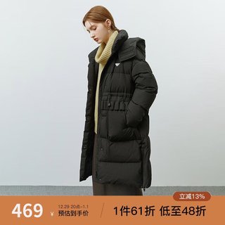 22FS4299黑色连帽羽绒服女冬季韩系外套中长款 夜空黑 M