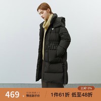 范思蓝恩 22FS4299黑色连帽羽绒服女冬季韩系外套中长款 夜空黑 M