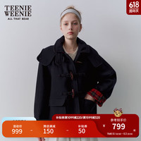 Teenie Weenie小熊简约连帽毛呢大衣女女呢外套 藏青色 160/S