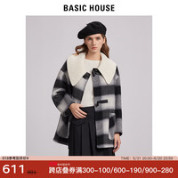 BASIC HOUSE/百家好毛呢外套女2024冬季娃娃领减龄格子大衣 格子 S