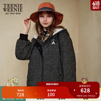 Teenie Weenie小熊秋冬绵羊毛学院风连帽毛呢保暖外套女 黑色 160/S