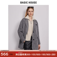 BASIC HOUSE/百家好毛呢外套女2024冬季双面呢灰色羊毛大衣 灰色 L