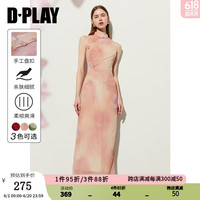 DPLAY夏复古风粉色印花新中式盘扣设计国风旗袍款连衣裙长裙女 海岛热恋 M