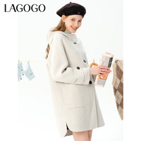 lagogo拉谷谷冬季韩版高级感连帽双面呢大衣外套女中长 藏青色(M0) 155/S/36