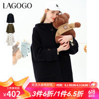 lagogo拉谷谷冬季韩版高级感连帽双面呢大衣外套女中长 藏青色(M0) 150/XS/34