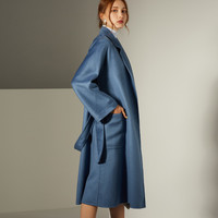 帕什 Max Labbro中长款水波纹100%山羊绒面料大衣女毛呢外套PS-182 雾霾蓝 L（下单接受10天内）