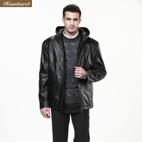 温湿度 头层牛皮真皮 帽子棉内胆加厚可拆卸 三季可穿 真皮皮衣男 9931 黑色 2XL