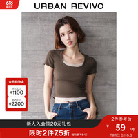 URBAN REVIVO UR2024夏季新款女装潮流休闲简约假两件显瘦T恤衫UWV440147 咖啡色 L