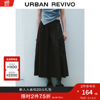 URBAN REVIVO 女装都市休闲工装风口袋超宽松半裙 UWU540037 黑色 M