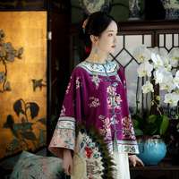 一城风絮秋玉晚妍丨原创设计秋款丨真丝香云纱复古重工满绣对襟清汉女袍褂   紫色满绣对襟袍褂 S