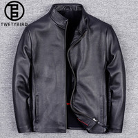 TWETYBIRD翠迪鸟真皮皮衣男士头层牛皮立领外套男简约修身夹棉保暖皮夹克男 黑色（单款）【精选头层牛皮】 L（130斤-140斤）