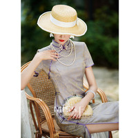 四小姐紫松韵 高贵真丝年会旗袍年轻款高级感复古民国日常可穿 紫松韵 L