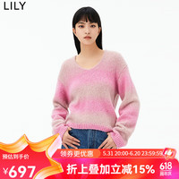 丽丽 LILY【专柜甄选】2024春女装羊驼毛多巴胺穿搭软糯通勤款毛衣 122粉红 S