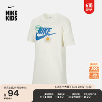 耐克（NIKE）男女童大童宽松T恤夏季小雏菊印花纯棉HJ3961 133帆白 XS