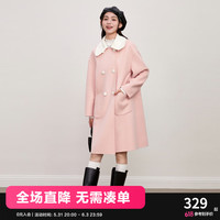 乐町复古学院风撞色领外套宽松双面呢大衣冬季撞色大衣 粉色(） L
